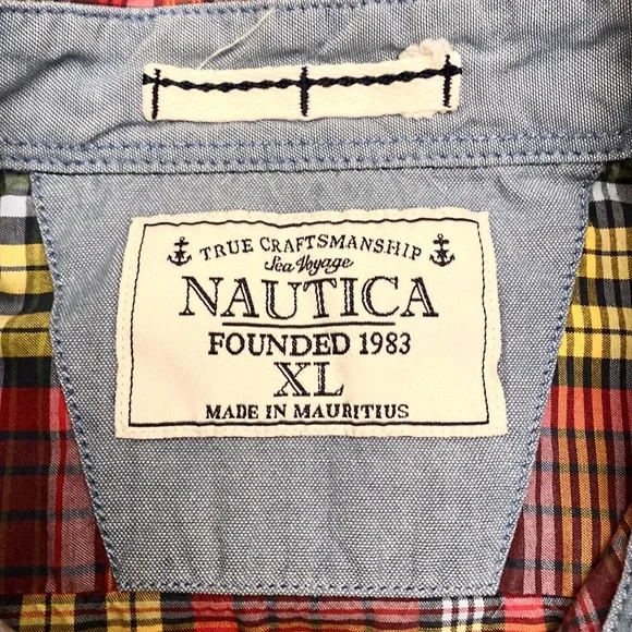 Nautica Men’s Red Green Yellow Plaid Long Sleeve Button Down Cotton Shirt SZ XL - Picture 12 of 13